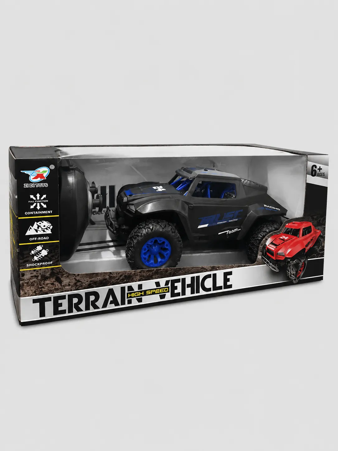 TERRAIN VEHICLE High Speed NO.599-5 внедорожник с агрессивным дизайном и большими колёсами. 1:20 син