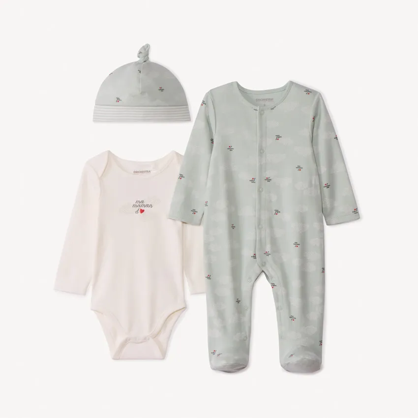 Набор из 3х вещей (комбинезон, боди д/р, шапка)