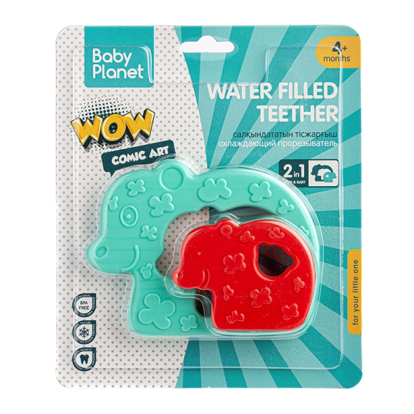 8628/1 BABY PLANET ОХЛАЖДАЮЩИЙ ПРОРЕЗЫВАТЕЛЬ C ВОДОЙ МИШКИ БИРЮЗОВО-КРАСНЫЙ, 4+