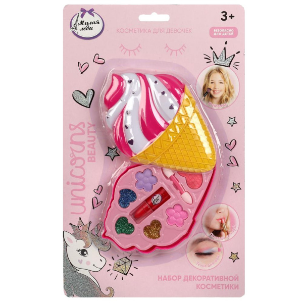 Косметика ДЛЯ ДЕВОЧЕК тени для век с блестками, тени для век, помада МИЛАЯ ЛЕДИ в кор.2*72шт