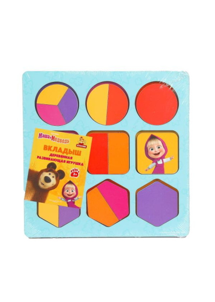 Рамка - вкладыш геометрические фигуры Маша и Медведь 17*17см,термопакет Буратино в кор.20шт