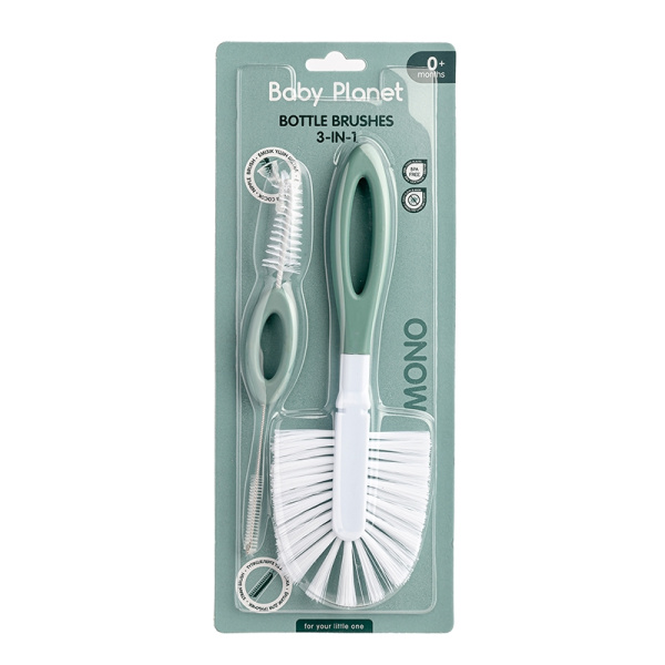 8490/1 BABY PLANET НАБОР ЩЁТОК ДЛЯ МЫТЬЯ 3-В-1 MONO OLIVE, 0+