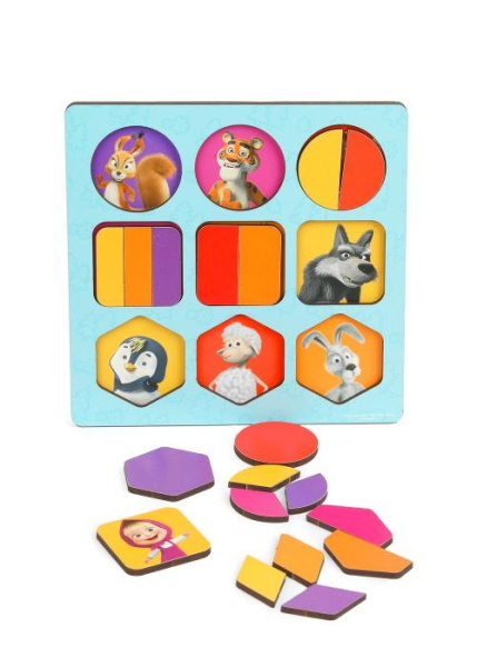 Рамка - вкладыш геометрические фигуры Маша и Медведь 17*17см,термопакет Буратино в кор.20шт